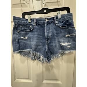 Ripped Distressed Denim Jean Shorts Frayed Hem Blue Casual Trendy